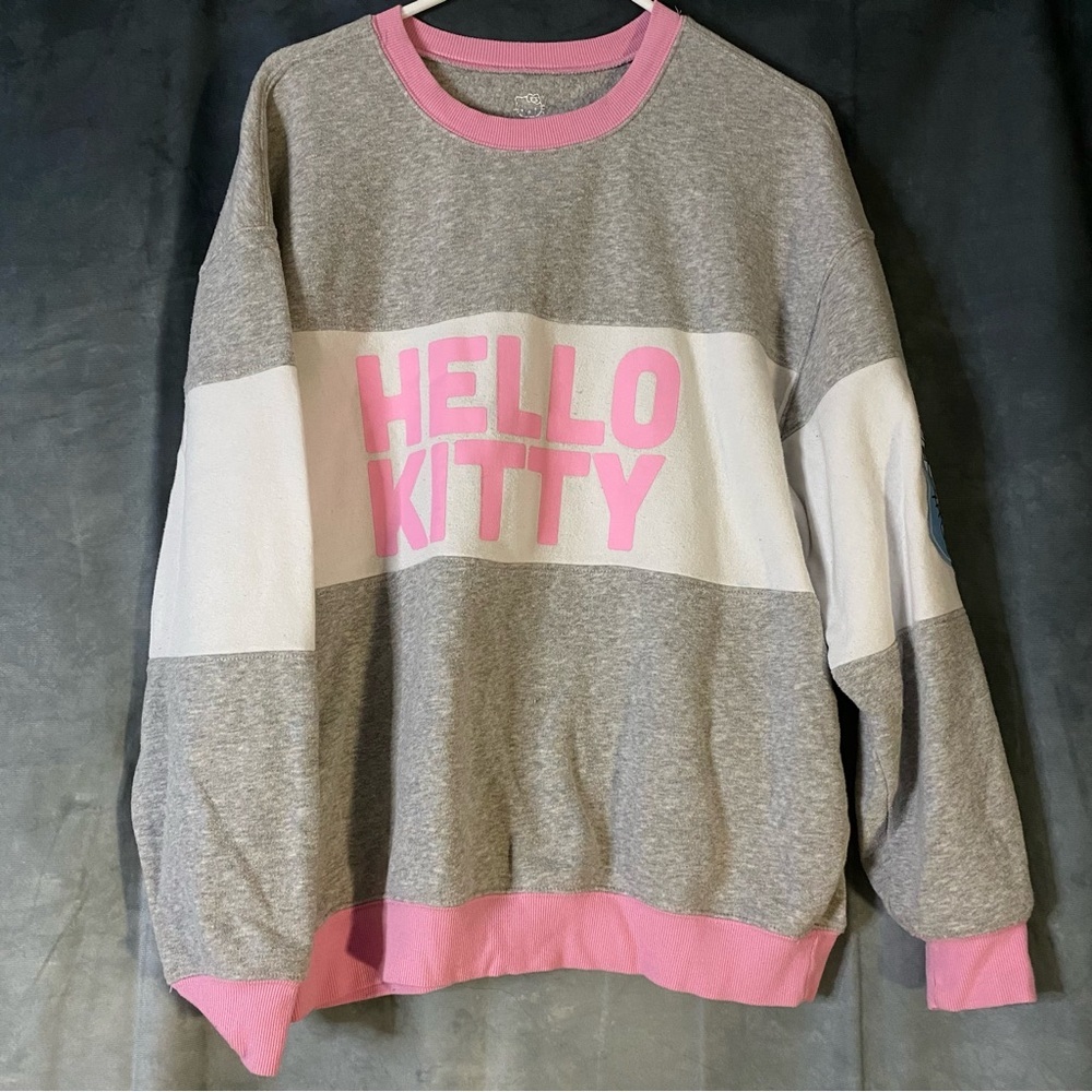 Hello Kitty Womens Sweatshirt‎ 2024 Sanrio Gray, Pink & White Size XL Kidcore